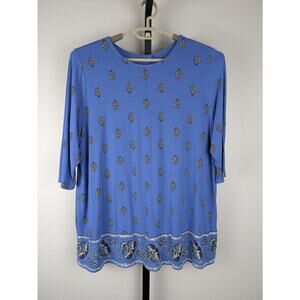 J. Jill Wearever blue printed tunic length knit top Modal Spandex blend